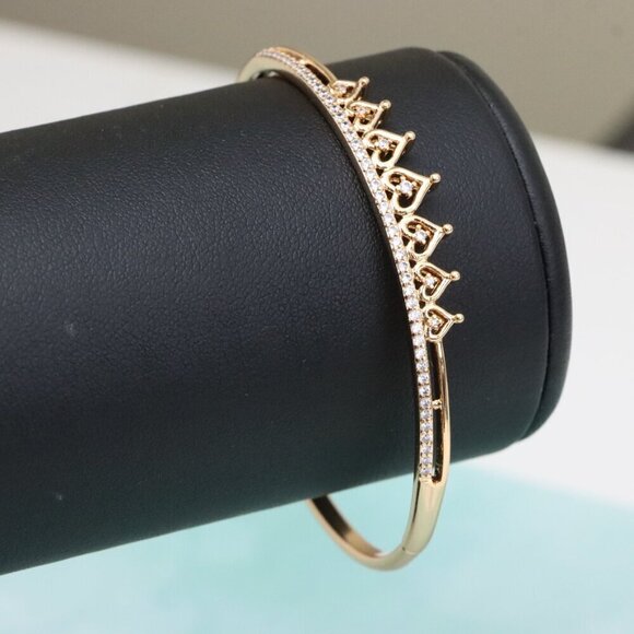 Rose Gold Heart Crown Bangle with Crystal Accent, XPBL0477 - Picture 7 of 12